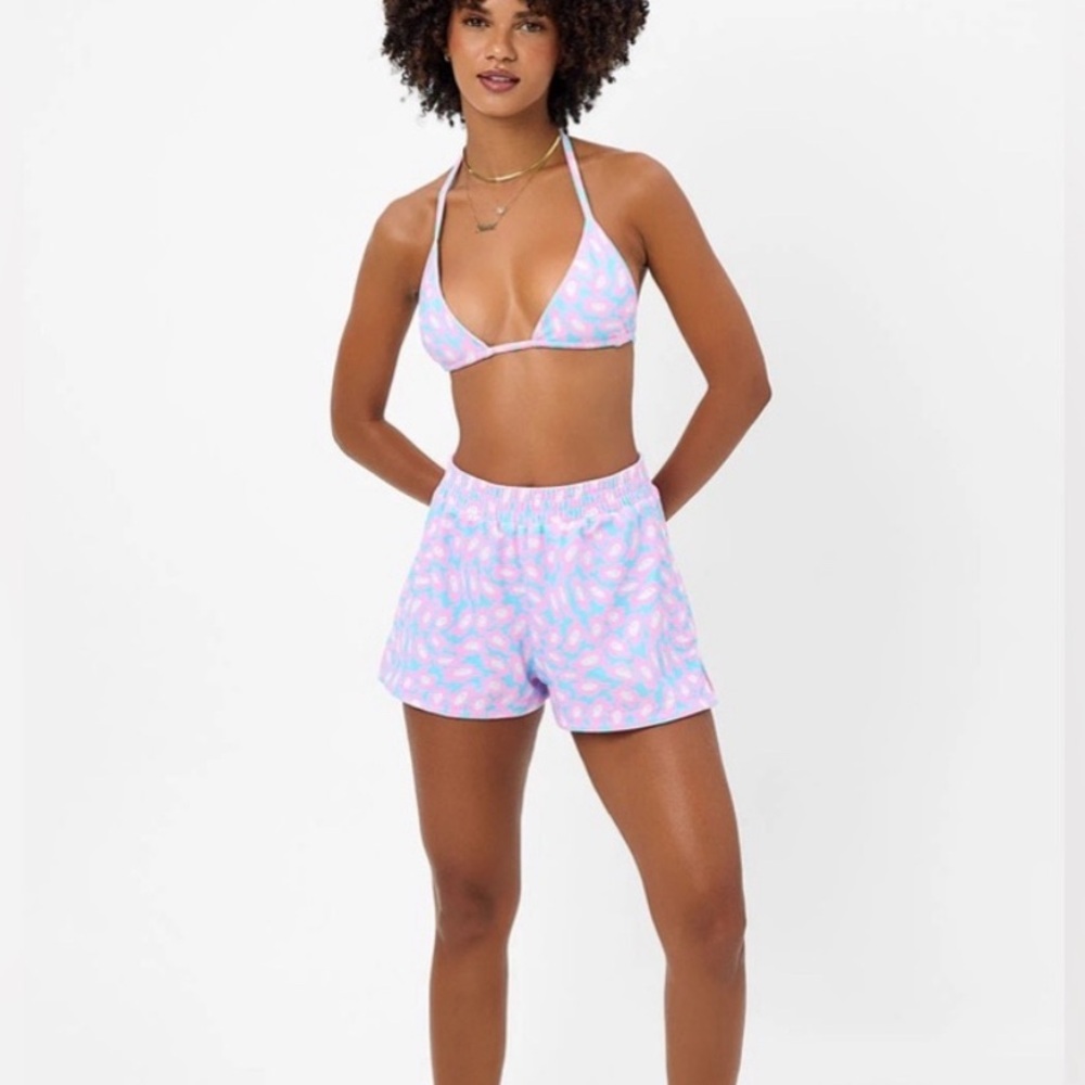 NWT! Frankie's Bikinis Coco‎ Terry Short Baby Pink and Blue Size M